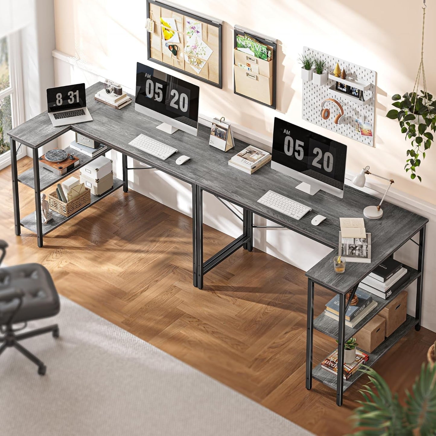 L Shaped Desk, 47 Inches Computer Desk with Reversible Storage Shelves