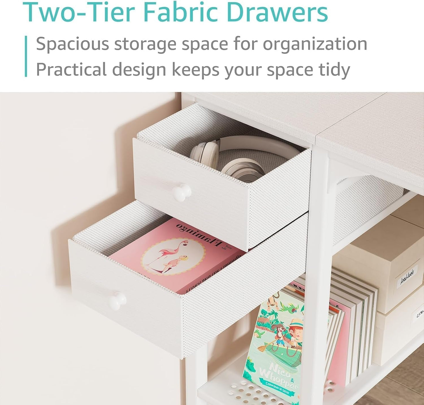 White Small Desk with Drawers - 40 Inch Computer Desk