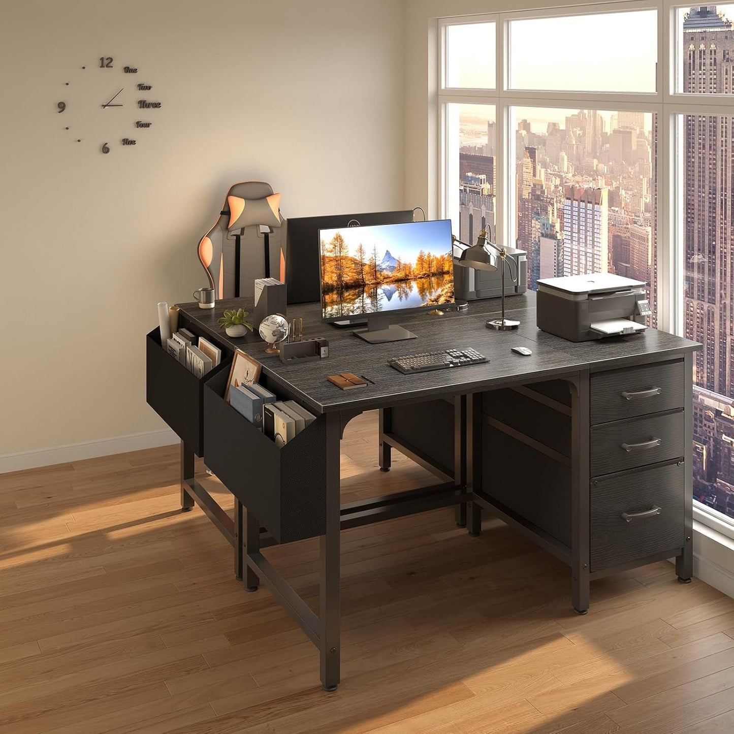 Computer Desk with File Drawers Cabinet, 47 Inch Home Office Desk with Filing Cabinet