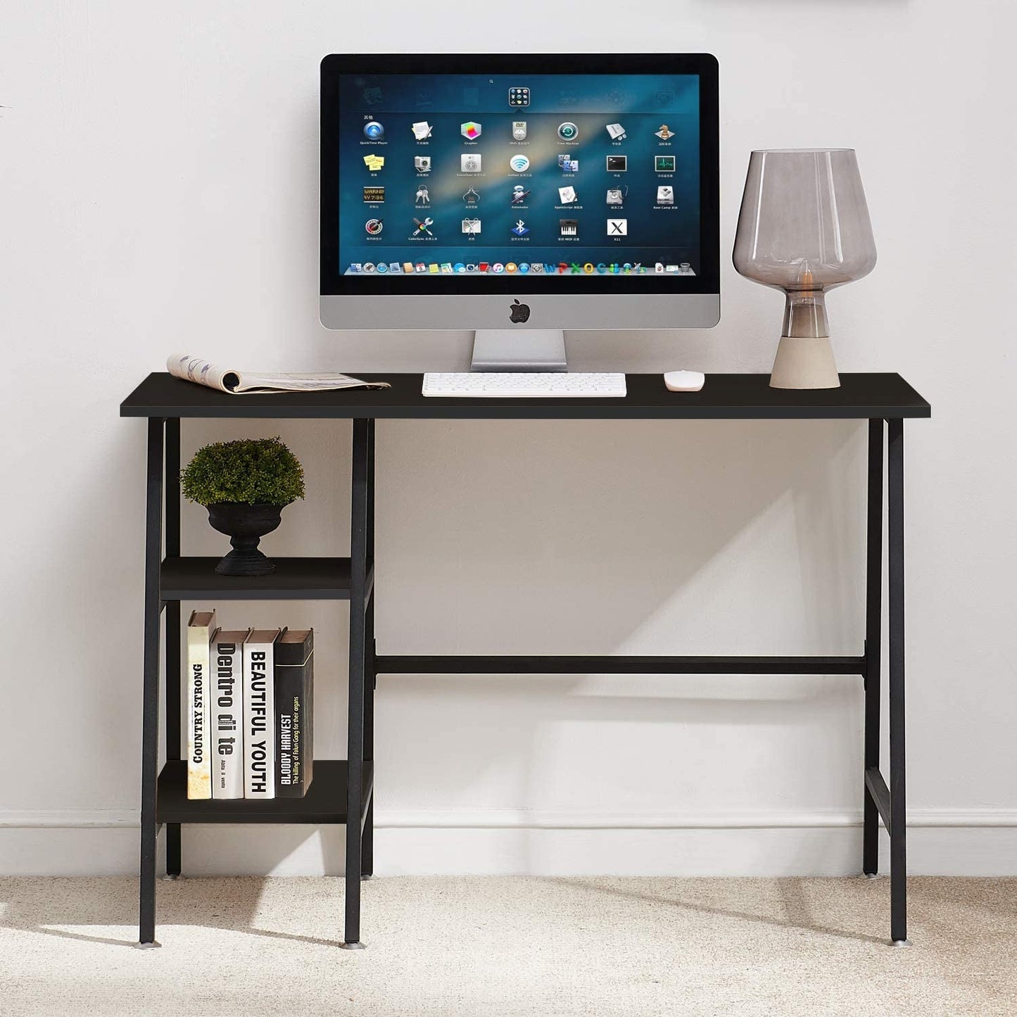 Industrial Style Computer Desk with Storage Shelves-4
