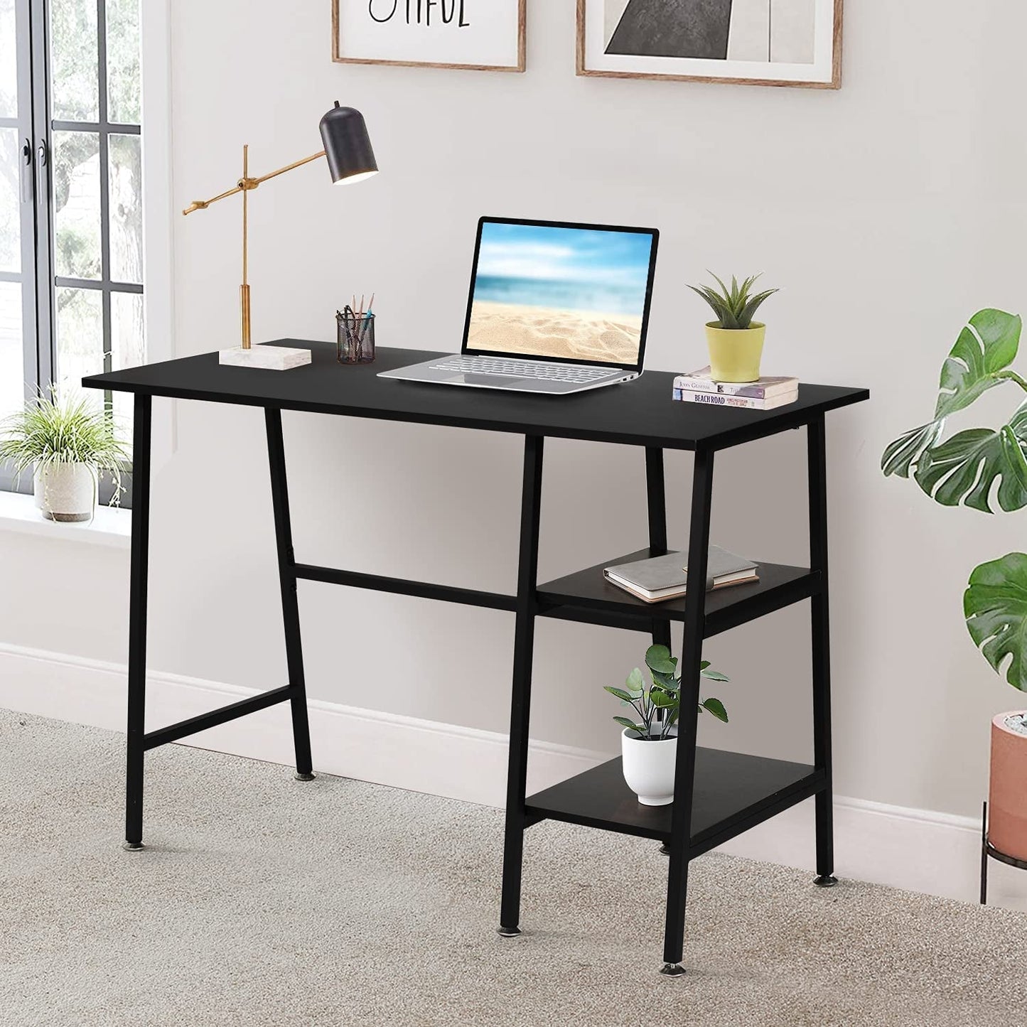 Industrial Style Computer Desk with Storage Shelves-2