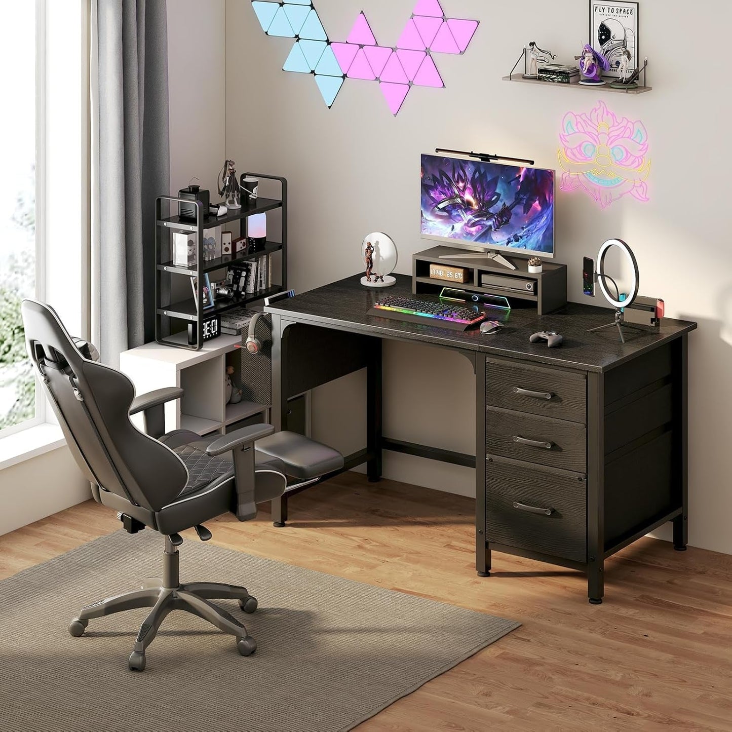 Computer Desk with File Drawers Cabinet, 47 Inch Home Office Desk with Filing Cabinet