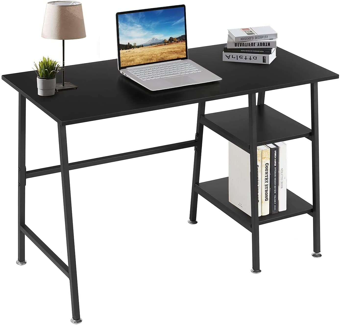 Industrial Style Computer Desk with Storage Shelves-1