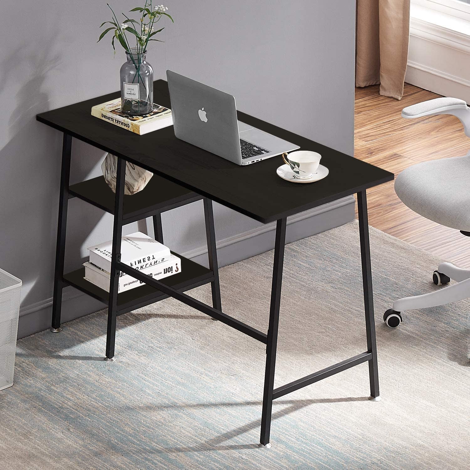 Industrial Style Computer Desk with Storage Shelves-3