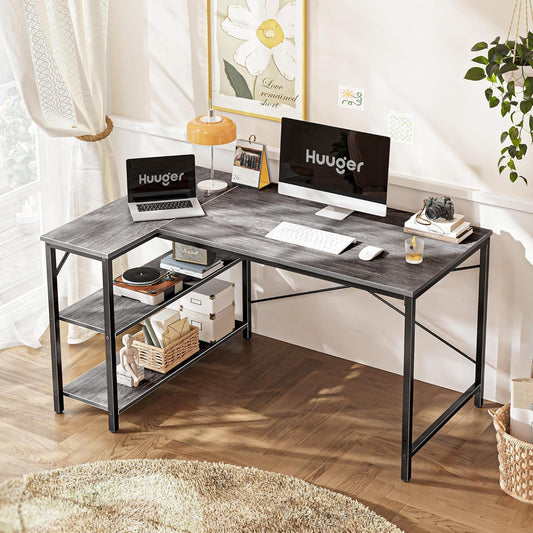 L Shaped Desk, 47 Inches Computer Desk with Reversible Storage Shelves