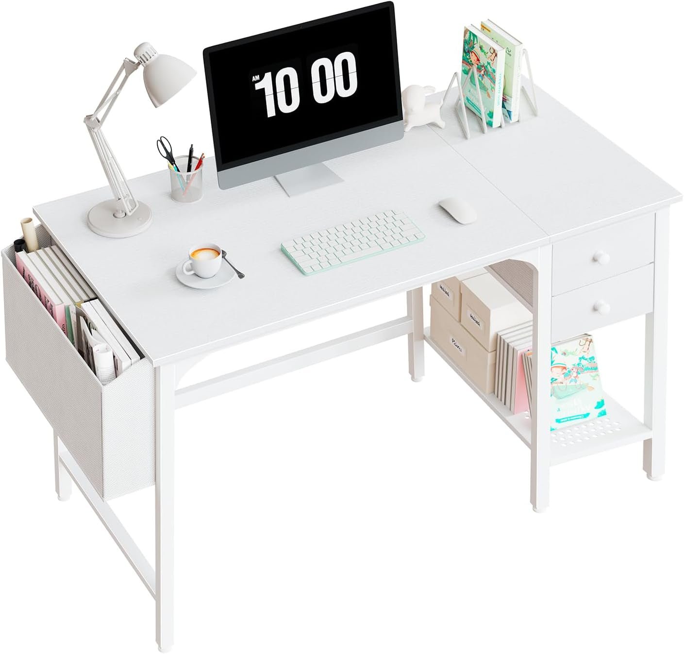 White Small Desk with Drawers - 40 Inch Computer Desk